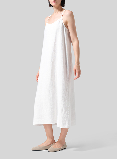Linen A-shape Slip-In Midi Dress