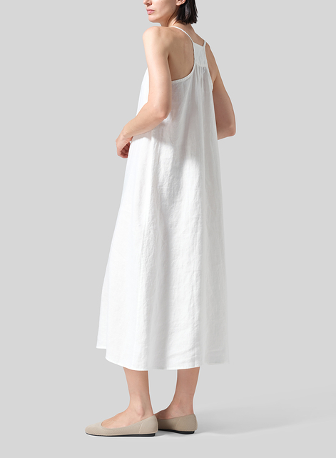 Linen A-shape Slip-In Midi Dress