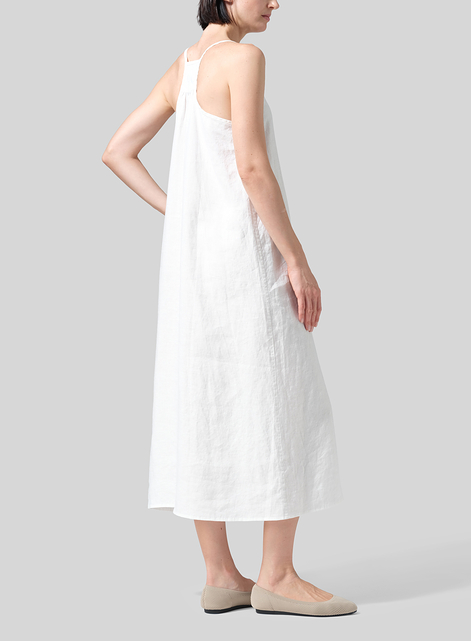 Linen A-shape Slip-In Midi Dress
