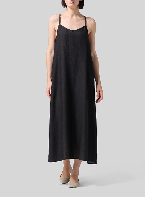 Linen A-shape Slip-In Midi Dress