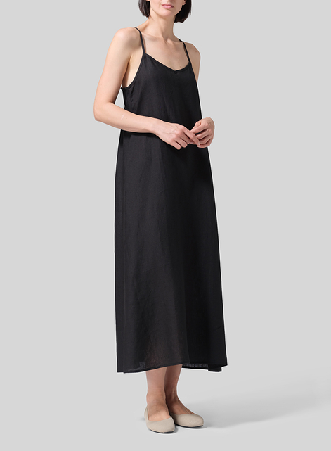 Linen A-shape Slip-In Midi Dress