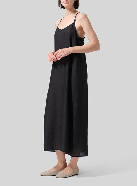 Linen A-shape Slip-In Midi Dress