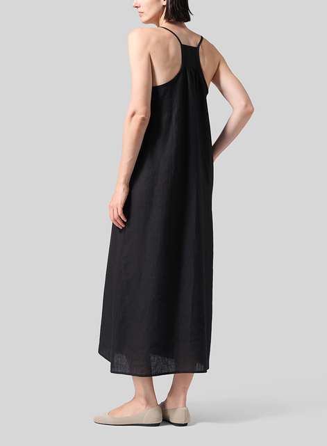Linen A-shape Slip-In Midi Dress
