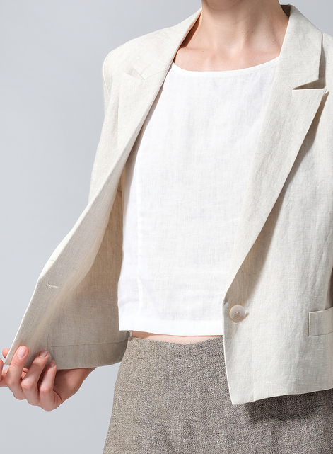 Linen Single Button Notch Lapel Blazer