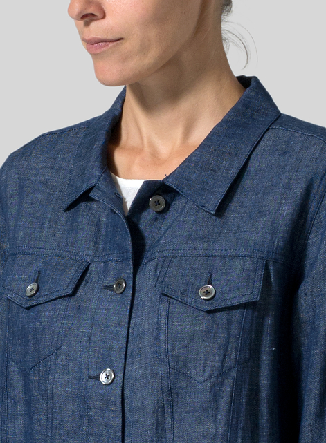 Linen Button Front Cropped Jacket
