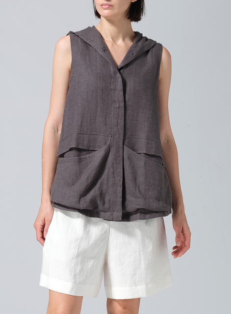 Linen Hooded Lightweight Vest