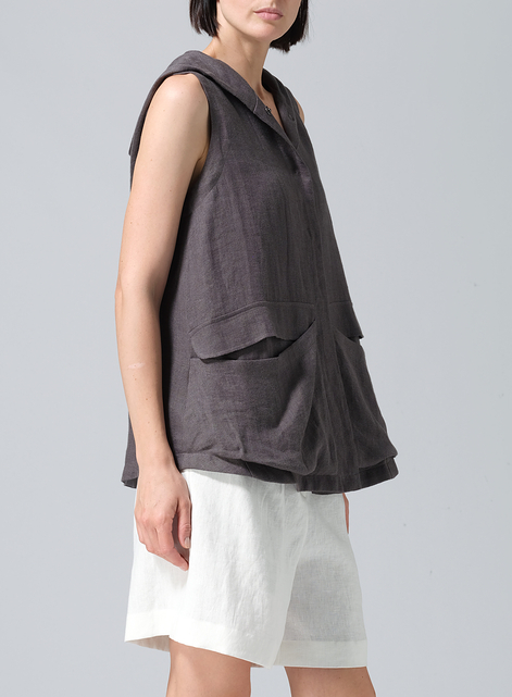 Linen Hooded Lightweight Vest