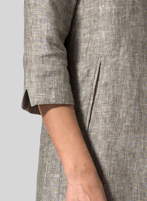 Linen Straight Fit V-Neck Long Jacket