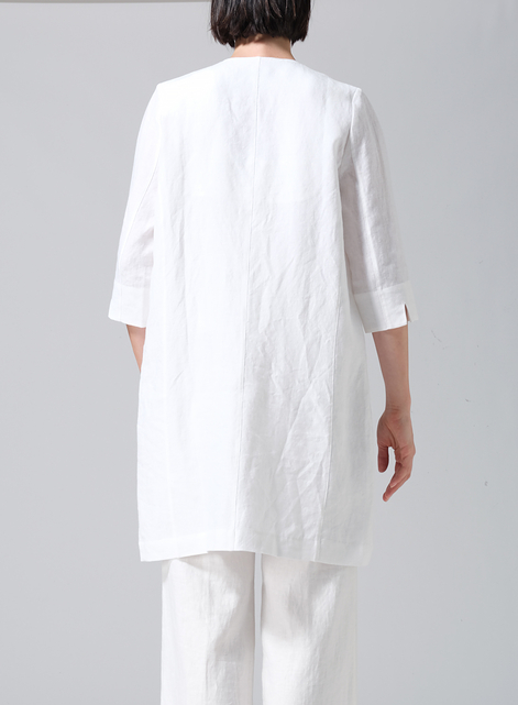 Linen Straight Fit V-Neck Long Jacket