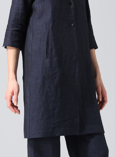 Linen Straight Fit V-Neck Long Jacket