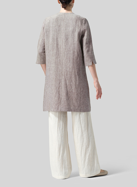 Linen Straight Fit V-Neck Long Jacket
