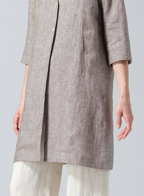 Linen Straight Fit V-Neck Long Jacket