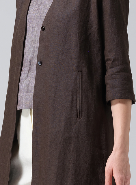 Linen Straight Fit V-Neck Long Jacket