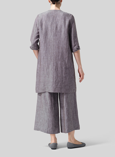 Linen Straight Fit V-Neck Long Jacket