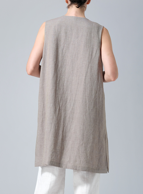 Linen Open Front Straight Long Vest Jacket