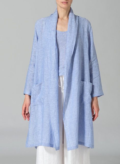 Linen Open-Front Shawl Collar Jacket