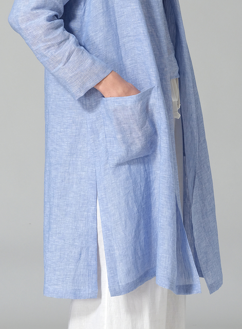 Linen Open-Front Shawl Collar Jacket