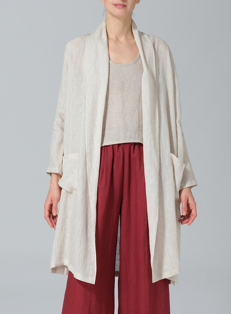 Linen Open-Front Shawl Collar Jacket