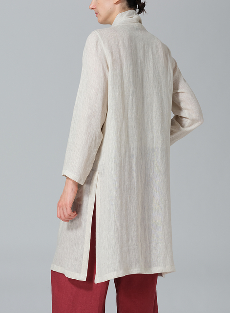 Linen Open-Front Shawl Collar Jacket