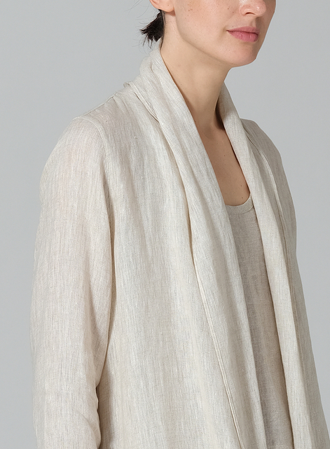 Linen Open-Front Shawl Collar Jacket