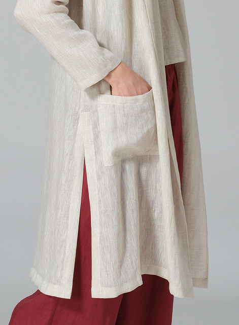 Linen Open-Front Shawl Collar Jacket