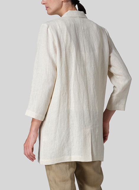 Linen Notch Lapel Hidden-Button Blazer