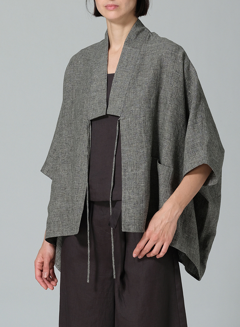 Linen Tie Rope Short Kimono Jacket