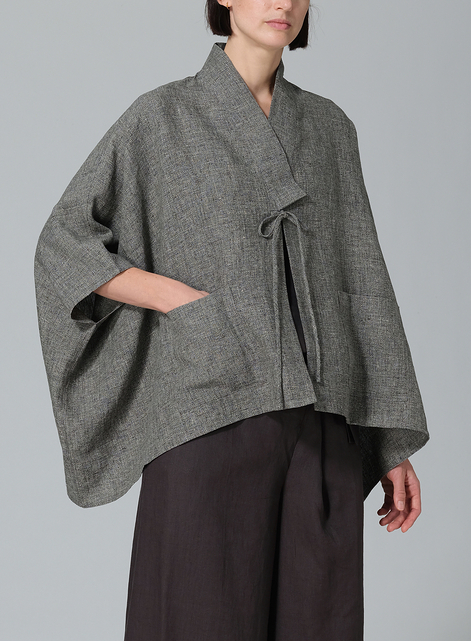 Linen Tie Rope Short Kimono Jacket