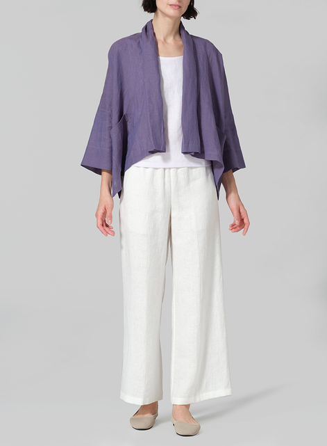Linen Shawl Collar Open Front Cropped Jacket