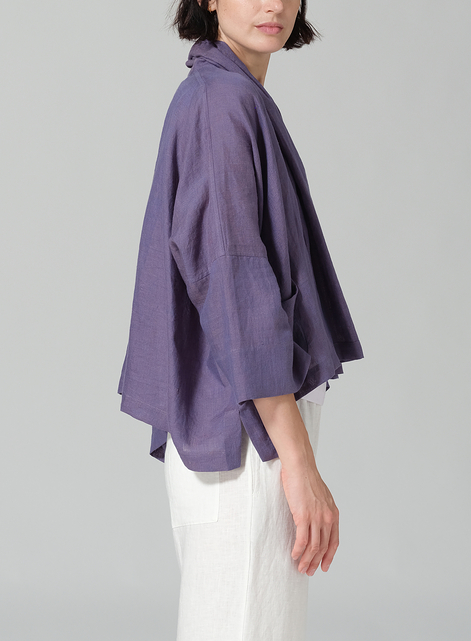 Linen Shawl Collar Open Front Cropped Jacket