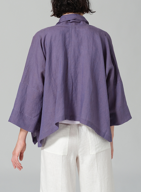 Linen Shawl Collar Open Front Cropped Jacket