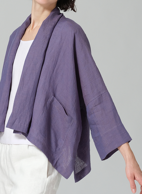Linen Shawl Collar Open Front Cropped Jacket