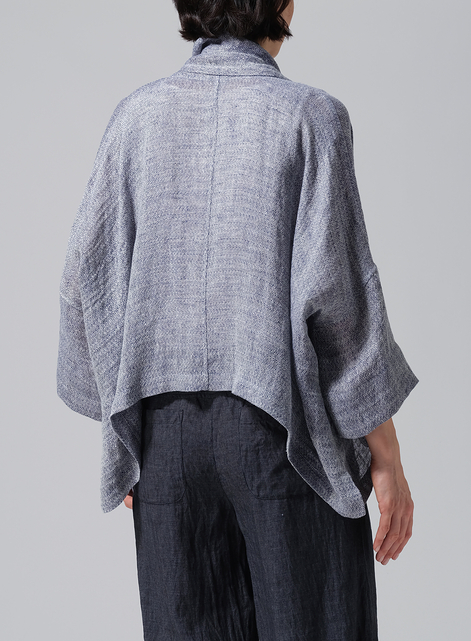 Gauze Linen Shawl Collar Open Front Cropped Jacket