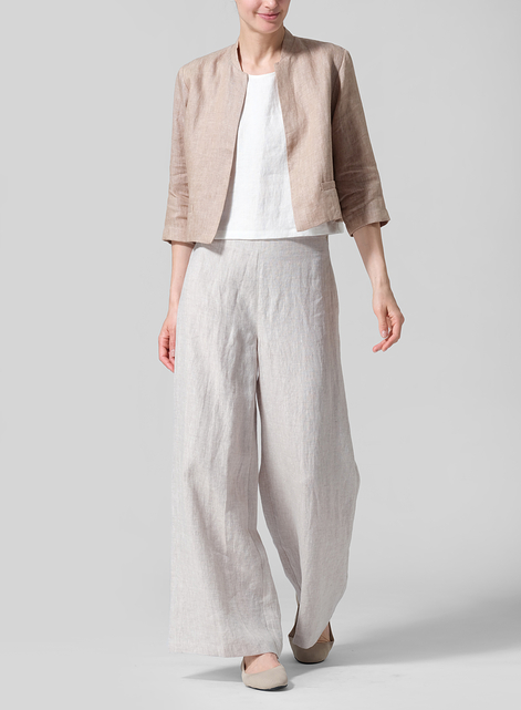 Linen Open-Front Cropped Jacket
