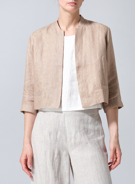 Linen Open-Front Cropped Jacket