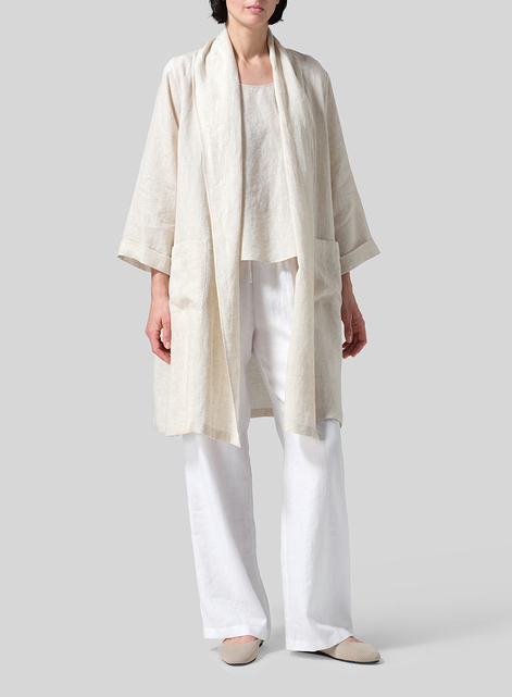 Linen Open-Front Shawl Collar Jacket