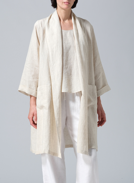 Linen Open-Front Shawl Collar Jacket