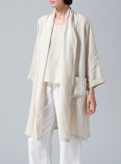 Linen Open-Front Shawl Collar Jacket