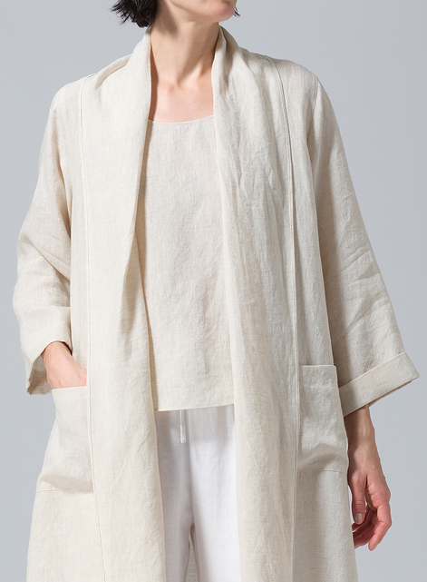 Linen Open-Front Shawl Collar Jacket