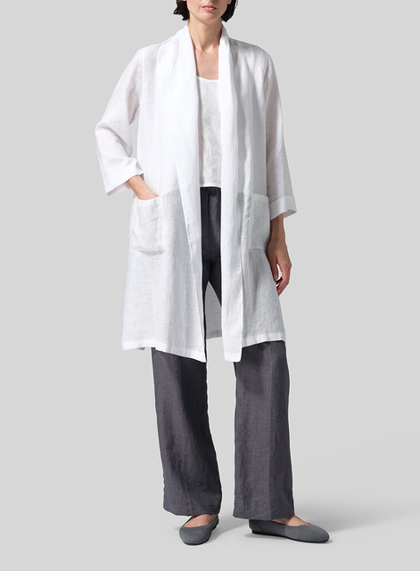 Linen Open-Front Shawl Collar Jacket