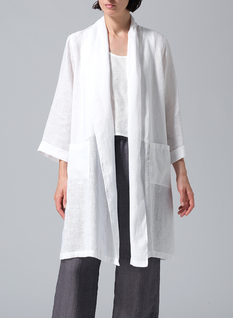 Linen Open-Front Shawl Collar Jacket