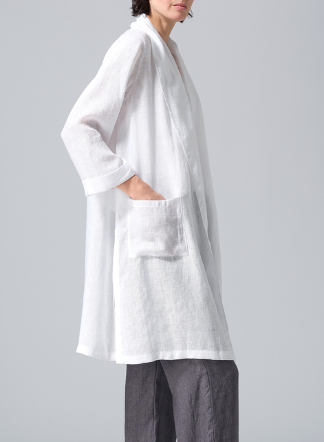 Linen Open-Front Shawl Collar Jacket