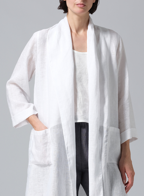 Linen Open-Front Shawl Collar Jacket