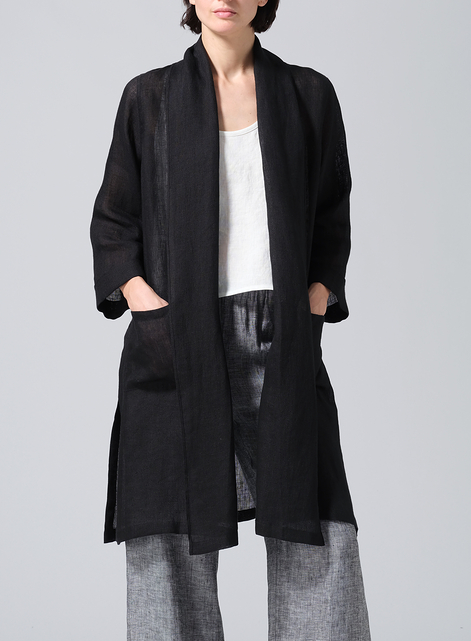 Linen Open-Front Shawl Collar Jacket