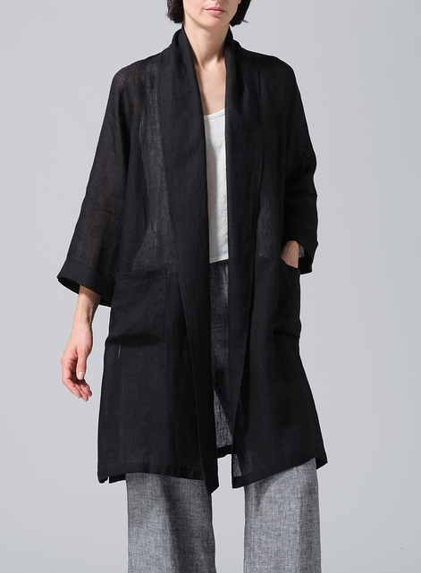 Linen Open-Front Shawl Collar Jacket