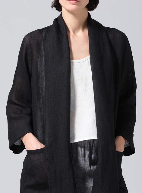 Linen Open-Front Shawl Collar Jacket