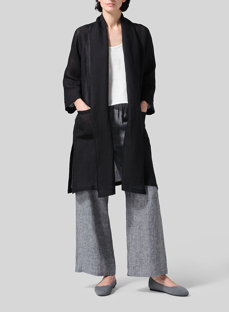 Linen Open-Front Shawl Collar Jacket