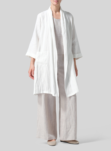 Linen Open-Front Shawl Collar Jacket