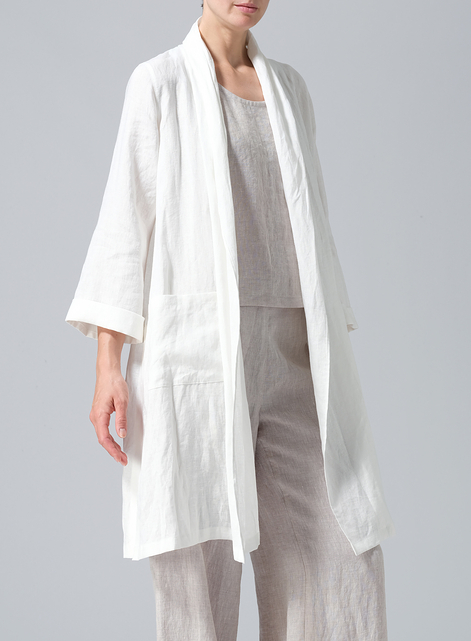 Linen Open-Front Shawl Collar Jacket