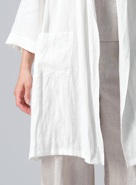 Linen Open-Front Shawl Collar Jacket